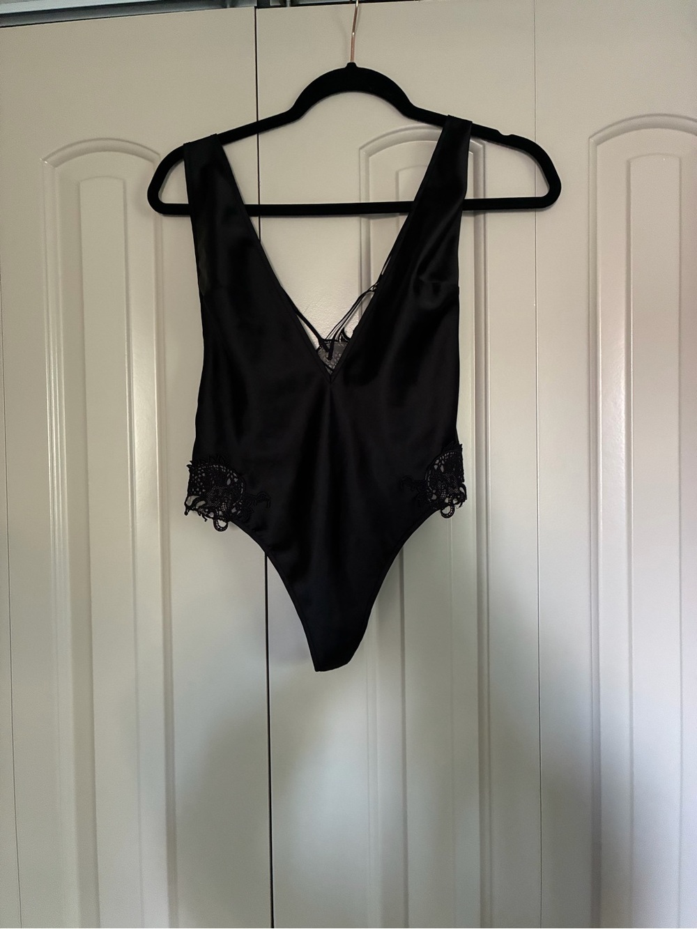 Victoria's Secret Black & Sheer Lace Satin Bodysuit